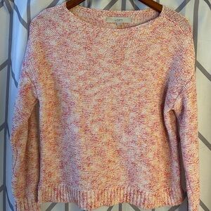 LOFT Women's Pink and White Knit Sweater